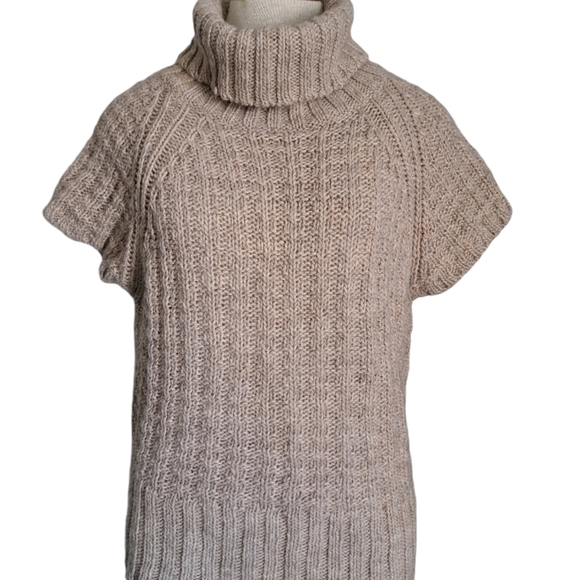 St. ambecco short sleeve turtleneck chunky knit neutral beige acrylic ITALY LG - Picture 2 of 9